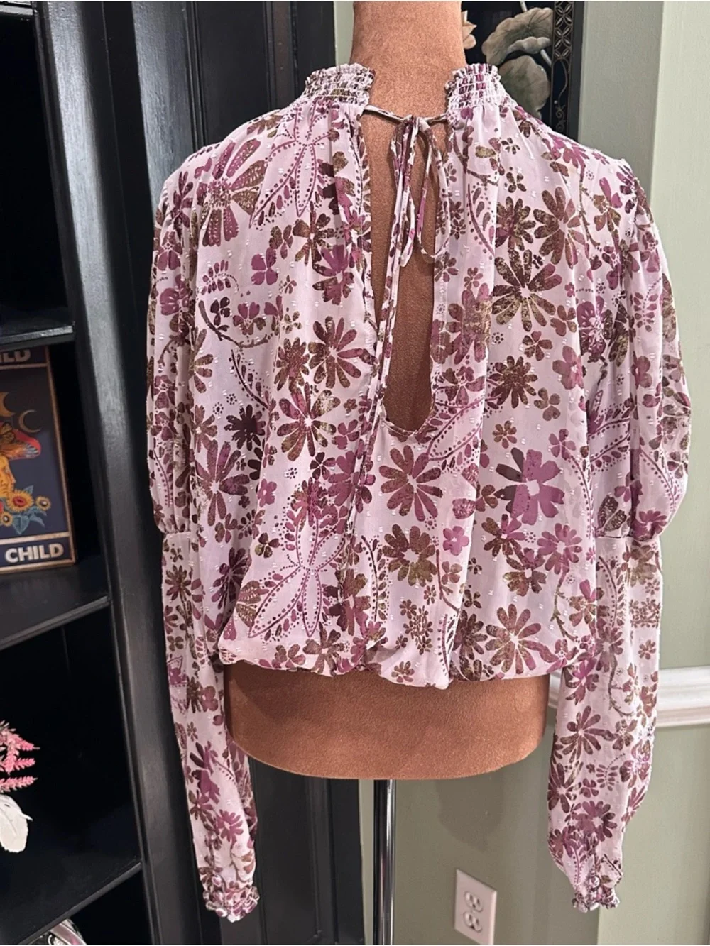 Free People Clarissa Printed Top – Lilac Grey Combo – Size Medium
